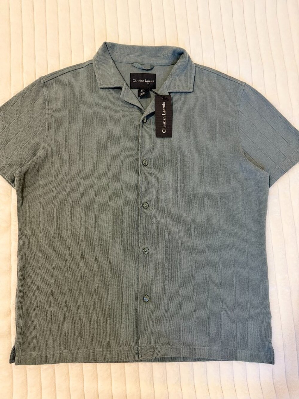 Christian Lacroix Men's Knit Button Front Polo Shirt Sage Green Size L NWT